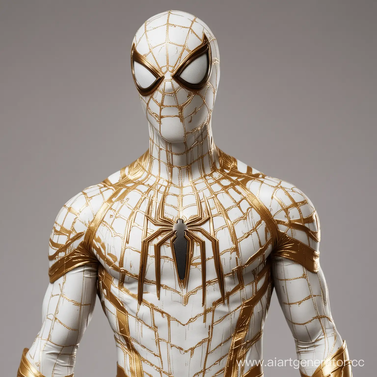 Человек паук в костюме Иисуса, цвета костюма: Белый и золотой, на шее крест и паук на груди злотого цвета