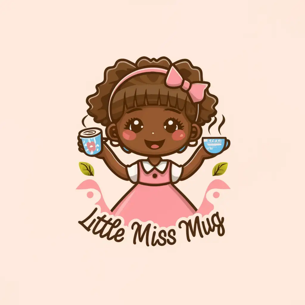 LOGO-Design-for-Little-Miss-Mug-Charming-African-Girl-with-Coffee-Mug-on-Clear-Background