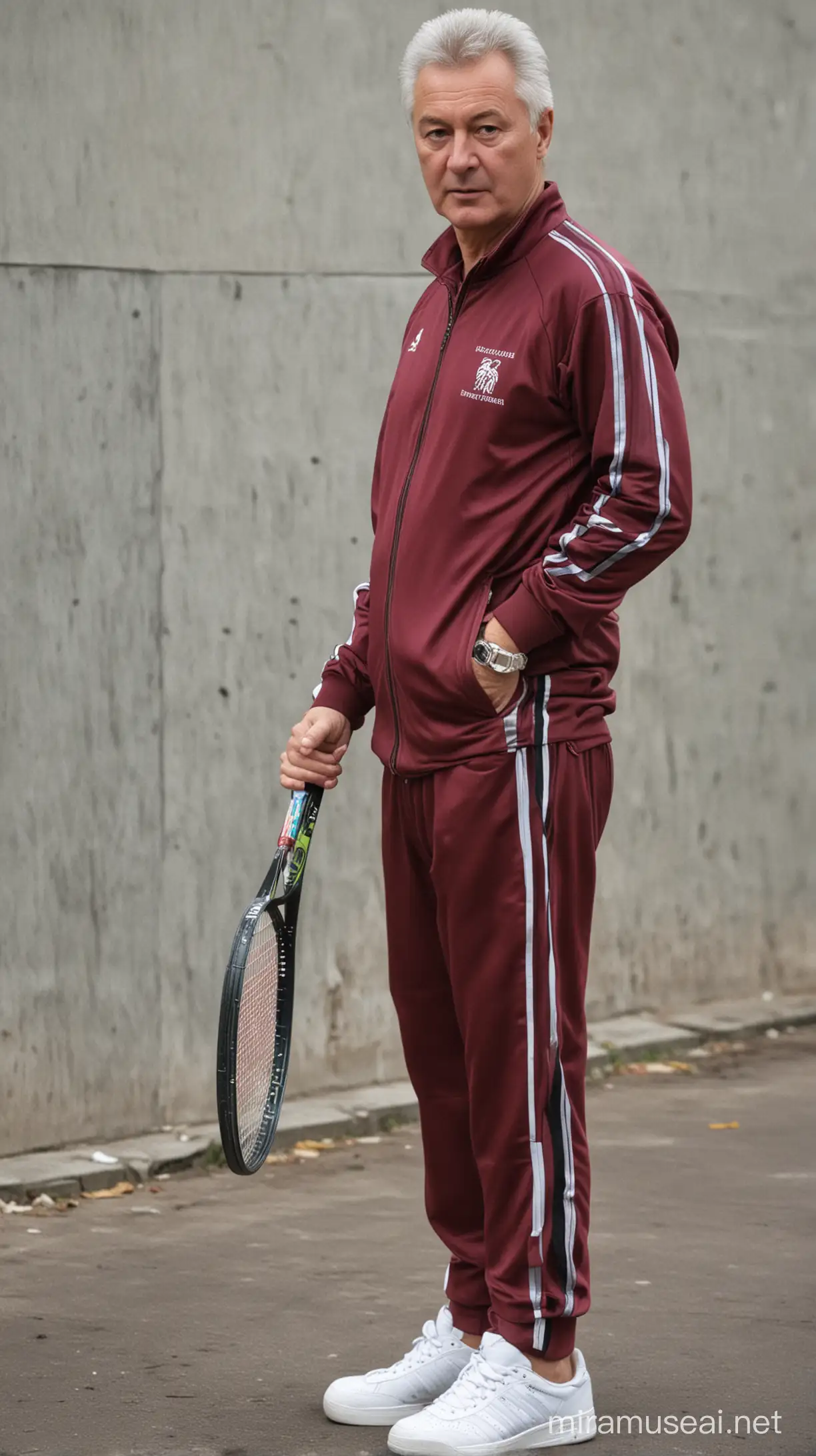 Sergei Sobyanin in Sporty Attire with Tennis Racket