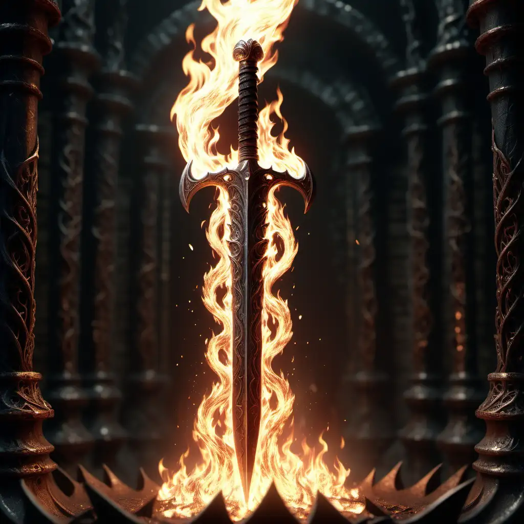 Fiery Sword Emerges from Enchanting Flame Epic Metal Fantasy Art