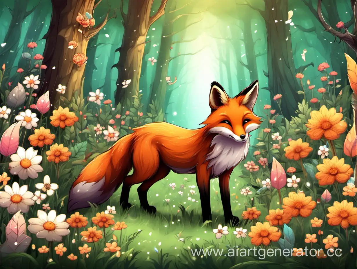 Forest, flowers, fox