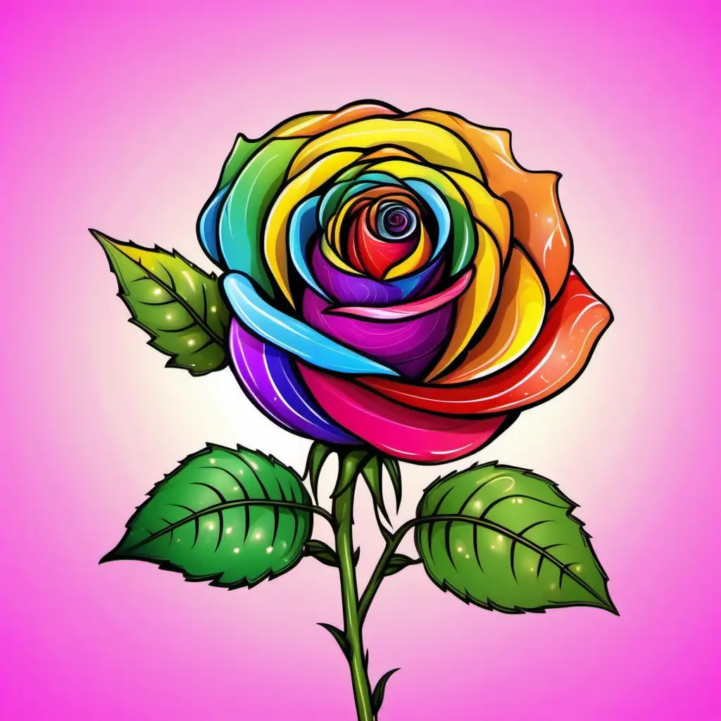 an image of a vibrantly colored beautiful rose that is rainbow colored in perfect light, HD,  cute cartoon style