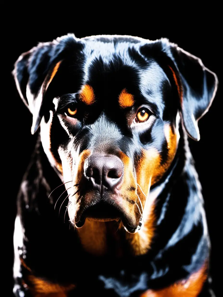Angry Rottweiler looking at the camera 
black backround