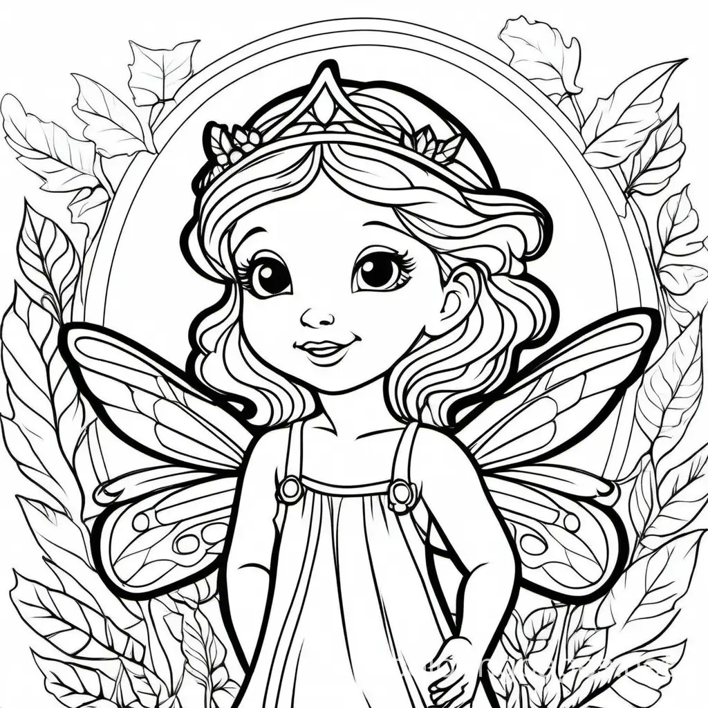 fairy, Coloring Page, black and white, line art, white background, Simplicity, Ample White Space. The background of the coloring page is plain white to make it easy for young children to color within the lines. The outlines of all the subjects are easy to distinguish, making it simple for kids to color without too much difficulty