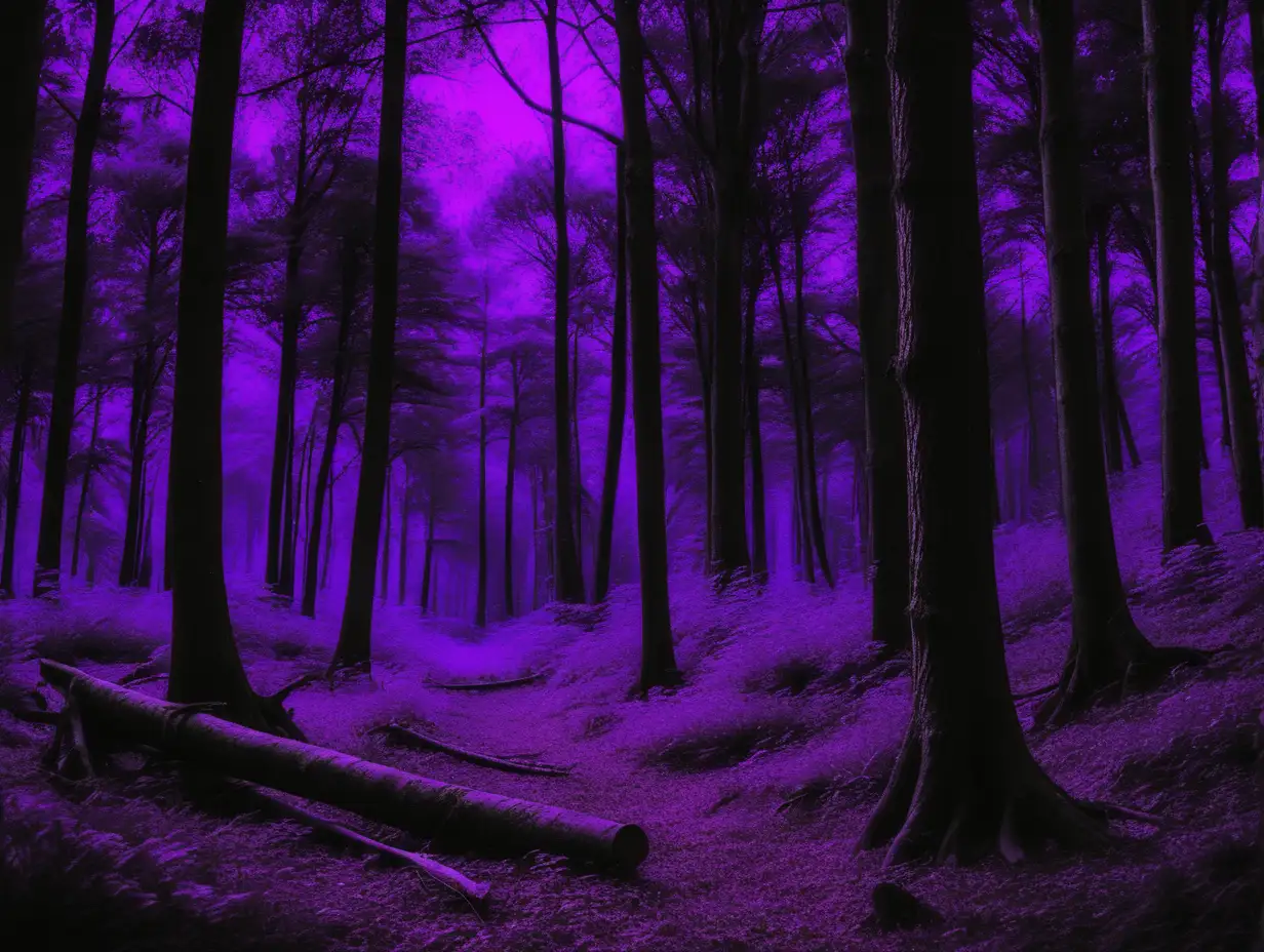 Enchanting Forest Scene Vivid Black and Purple Background