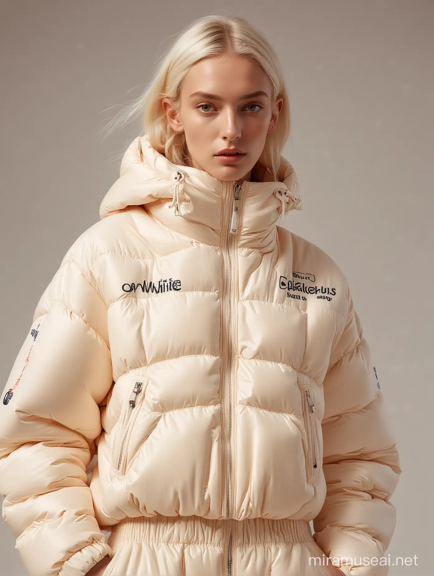 Realistic photo of concept photo of Off White x Jacquemus in sports
warm tones, dynamic photography, futuristic,
surrealism, outdoor, hyper realistic, realistic
embroidery zoom, inflatable technical textile in
tones and technical textile. Very intricate details,
High resolution