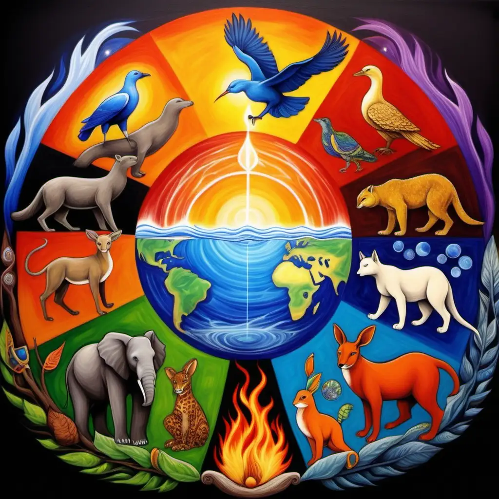 Symbolic representations of  and the oneness of creation:

Use natural elements like water, fire, earth, and air to symbolize the all-encompassing nature.
Depict animals of different species interacting peacefully, representing the interconnectedness of all living beings.
Show hands of various colors and backgrounds merging into one, 