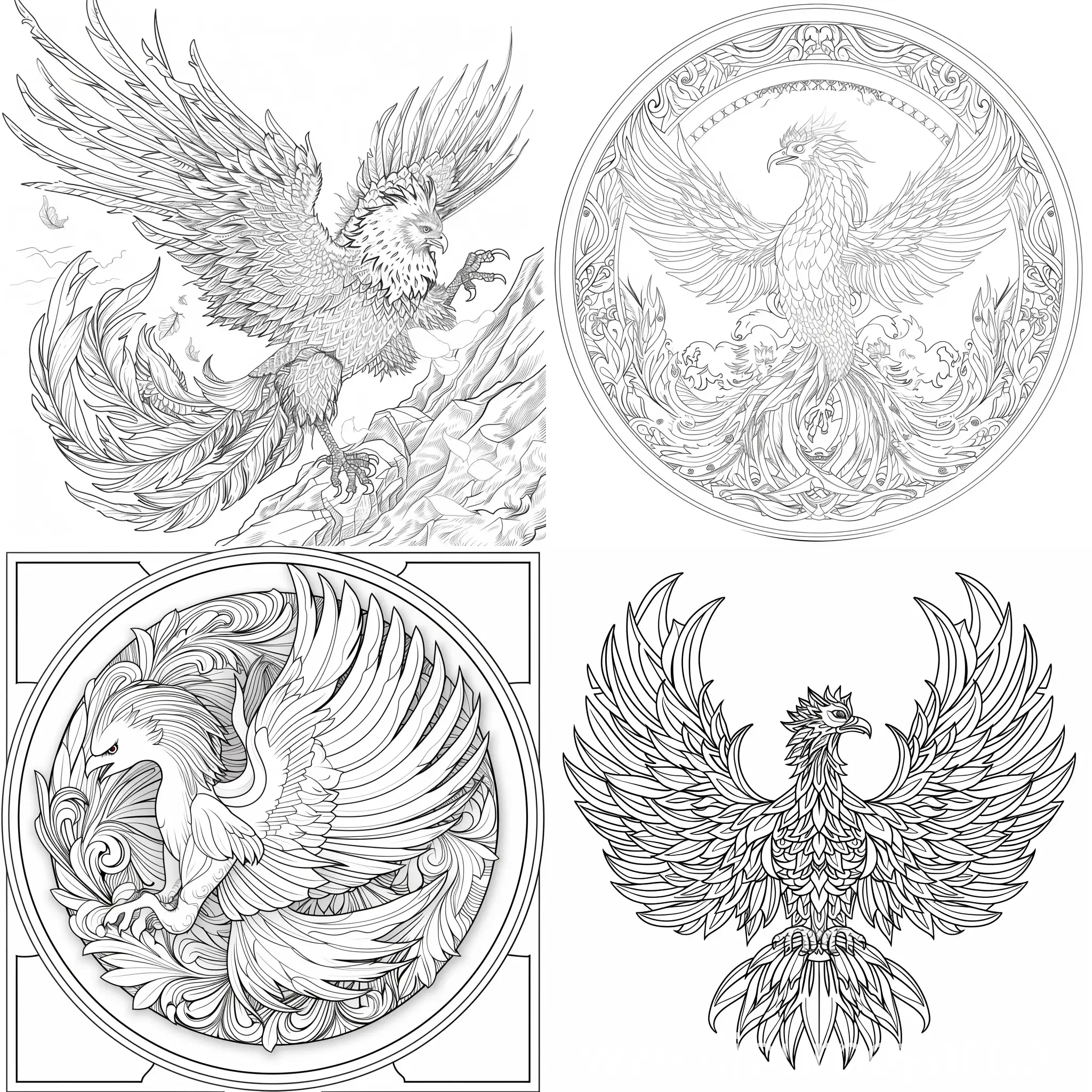 Black-and-White-Phoenix-Coloring-Book-Page