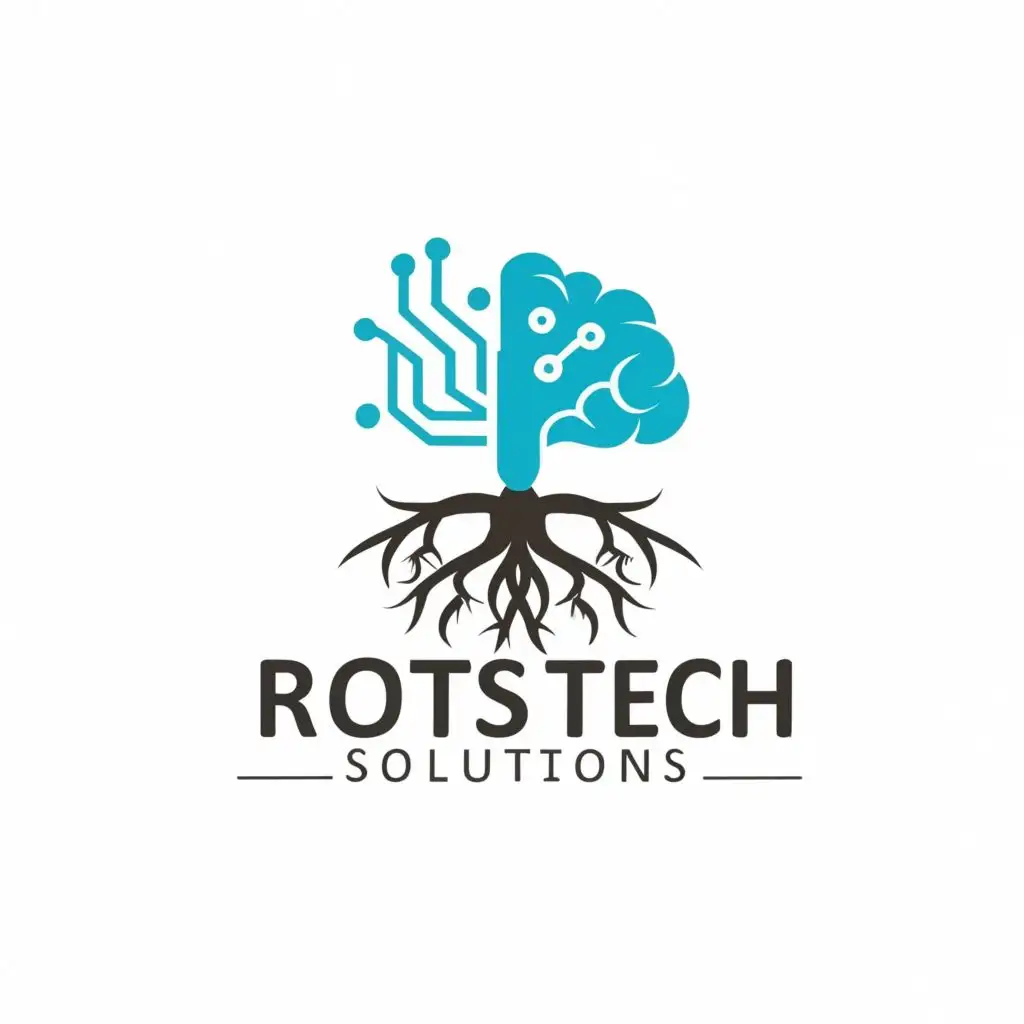logo, tech roots and brain, with the text "Roots Tech Solutions", typography, be used in Technology industry