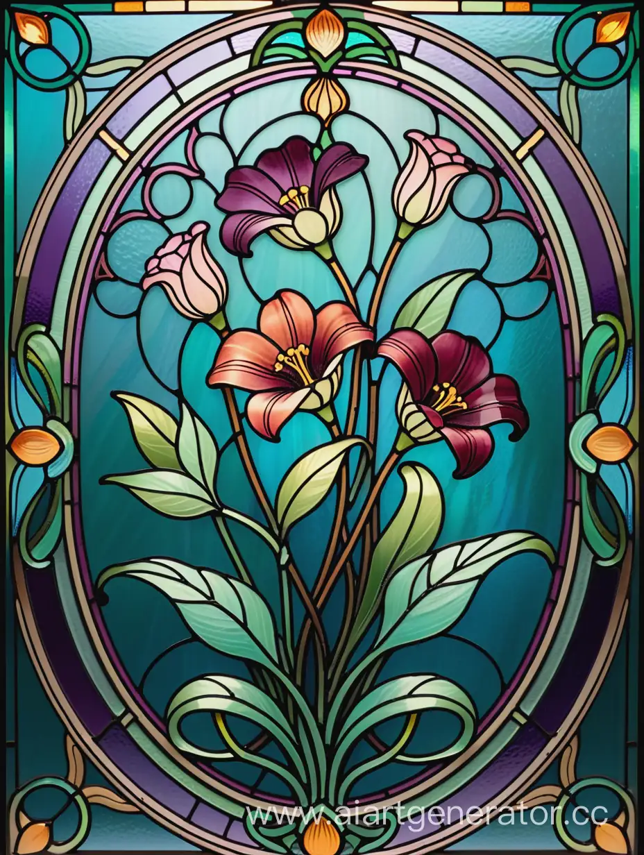 Art-Nouveau-Stained-Glass-Floral-Ornament-Illustration