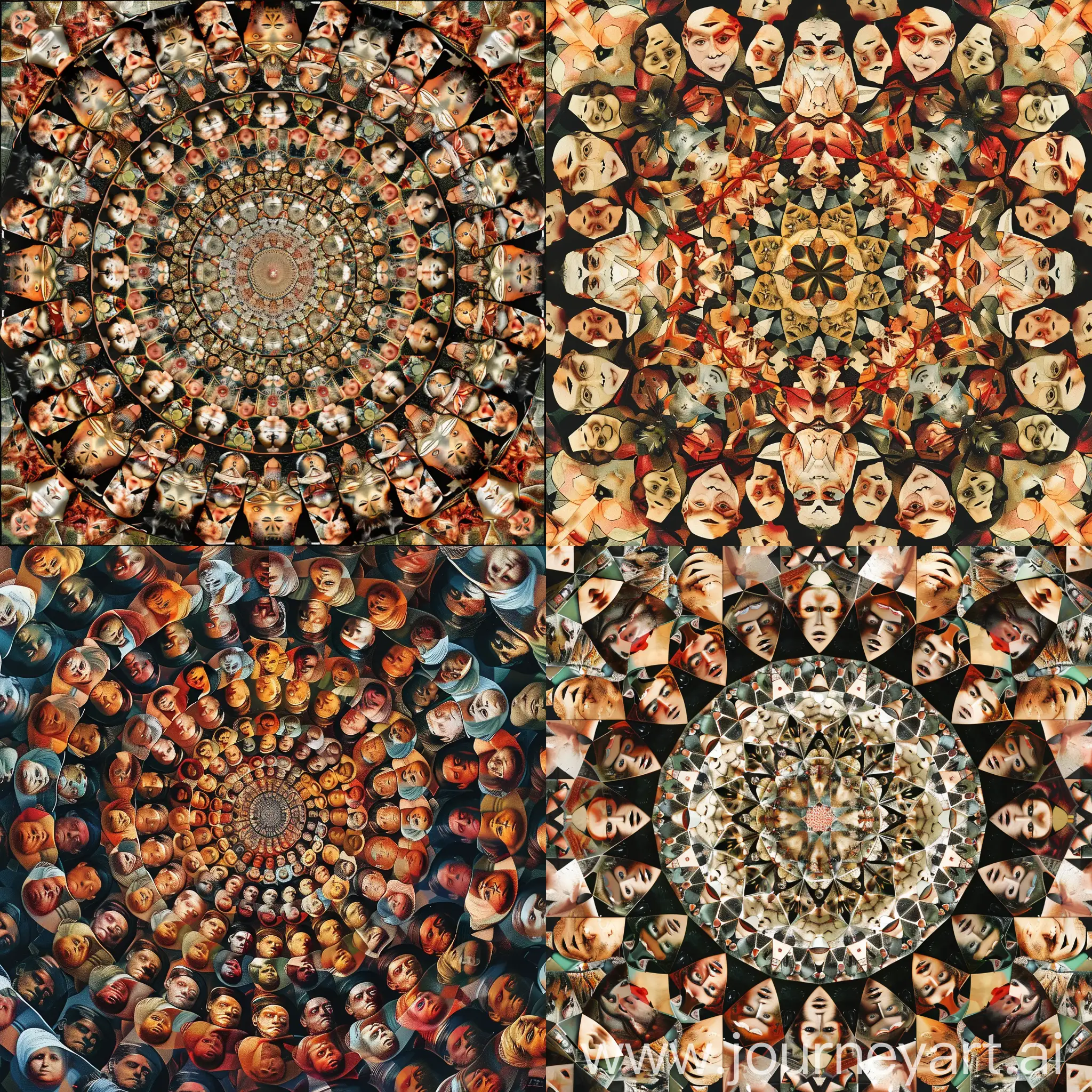 Kaleidoscope pattern of a hundred faces,  Derek Albeck