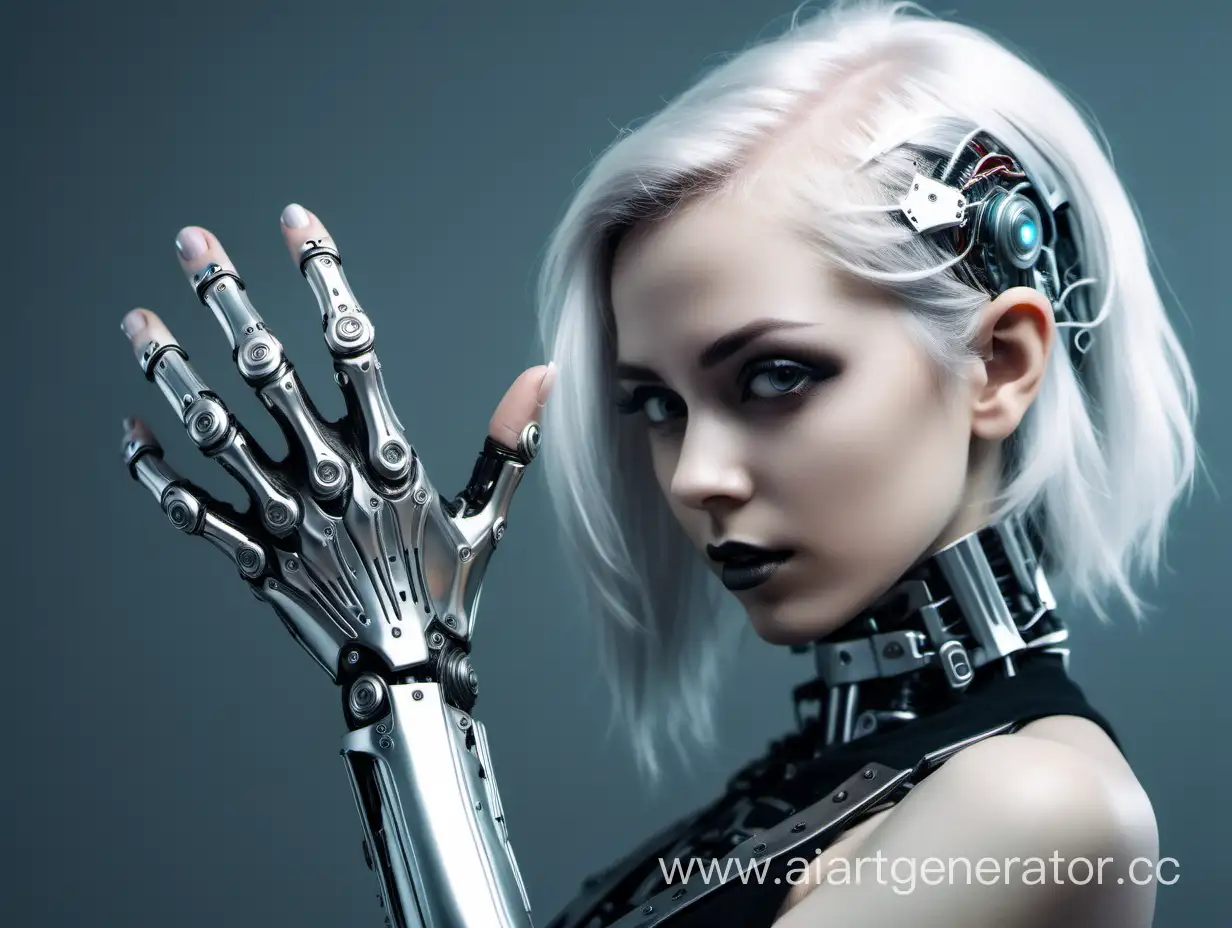 Futuristic-Portrait-SilverHaired-Girl-with-Cybernetic-Hand
