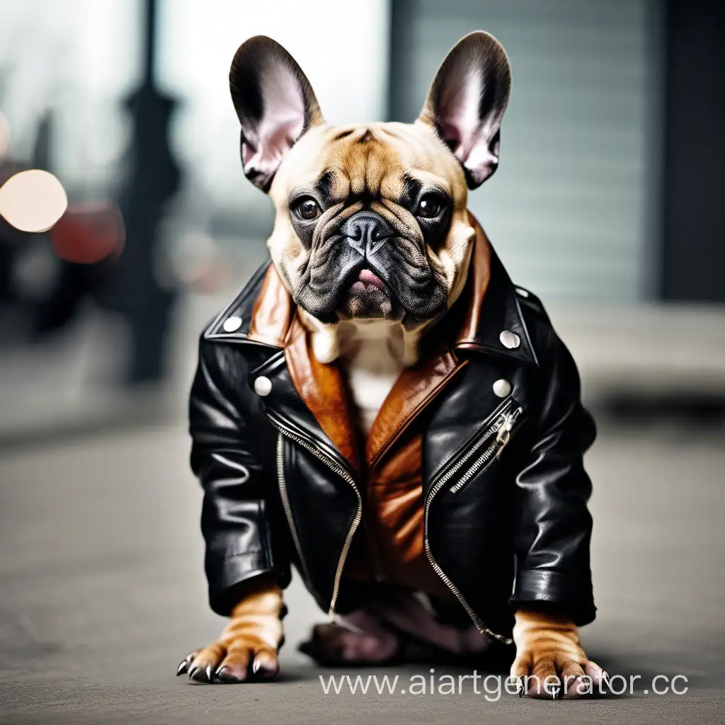 Stylish-French-Bulldog-Wearing-a-Trendy-Leather-Jacket-and-Enjoying-a-Leisurely-Cigarette