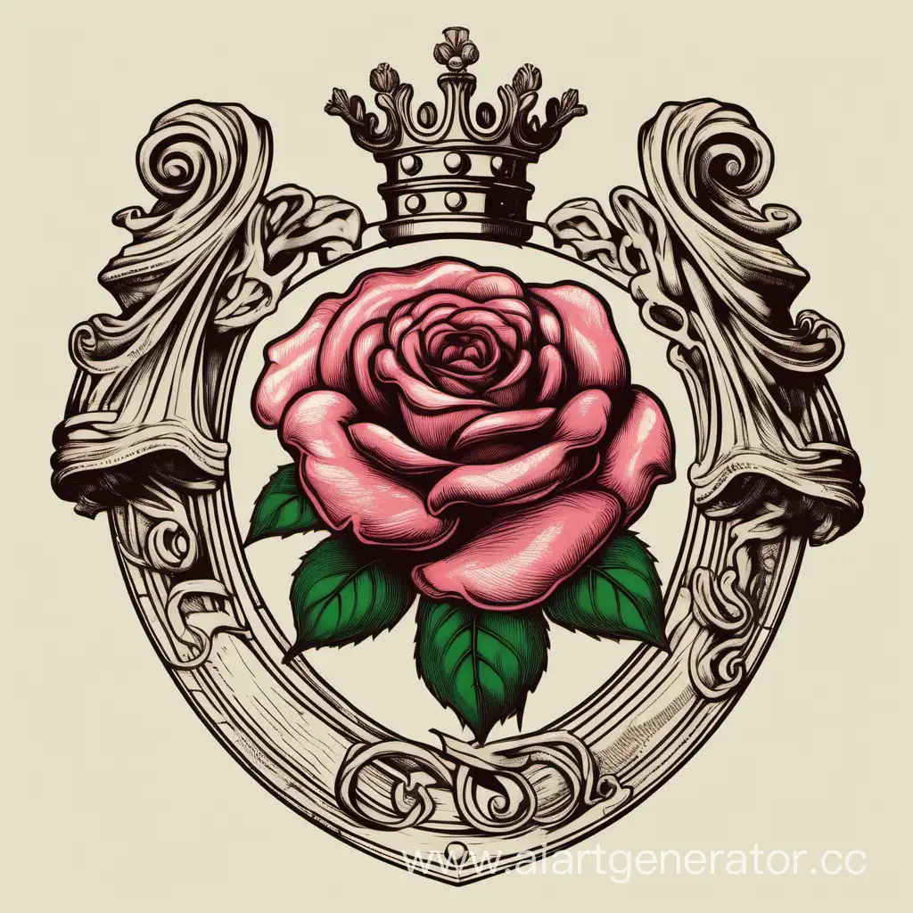 Elegant-Coat-of-Arms-with-a-Rose-Exquisite-PaperDrawn-Graphic-Art