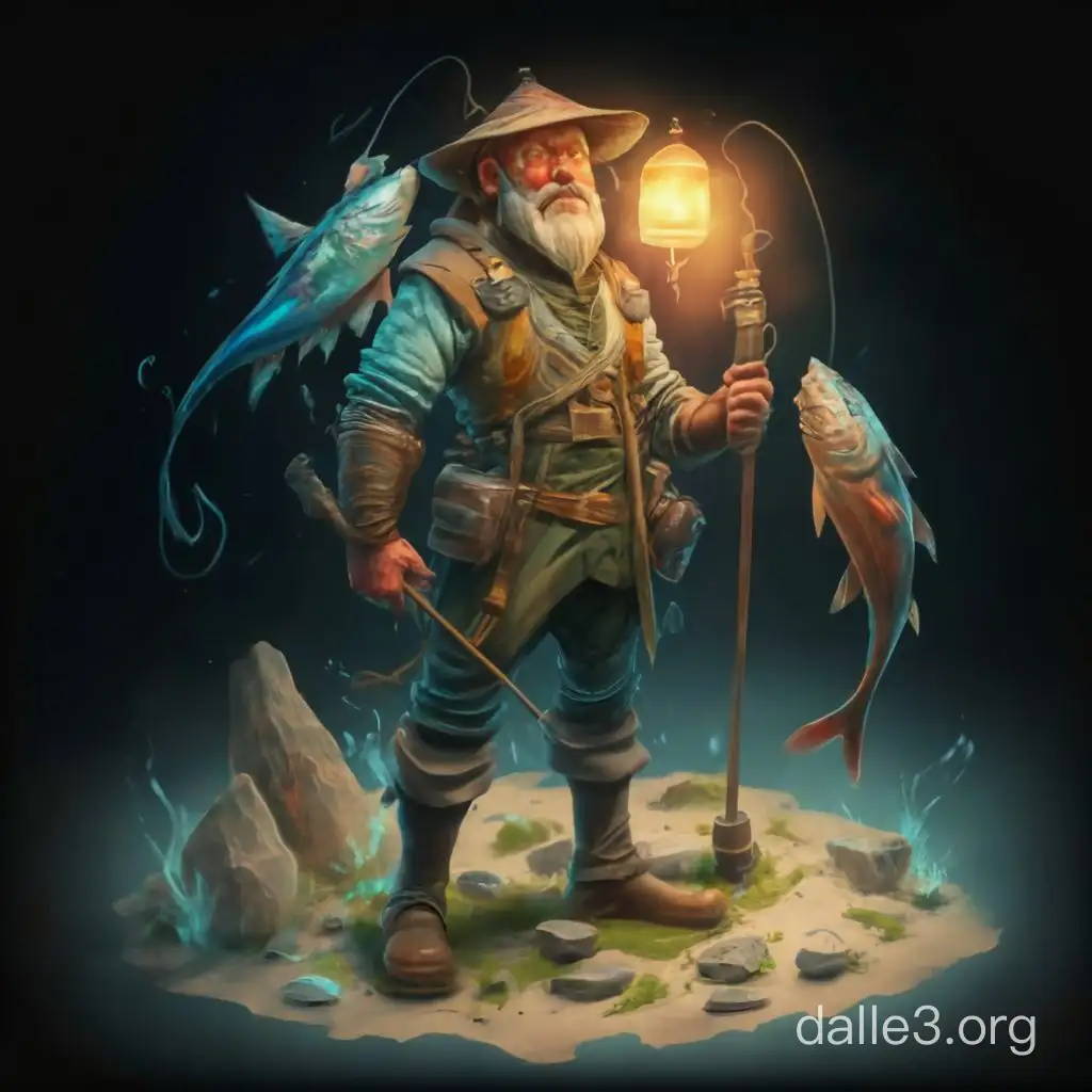 создай высокого рыбака из сказки о рыбаке и рыбке в стиле фэнтези