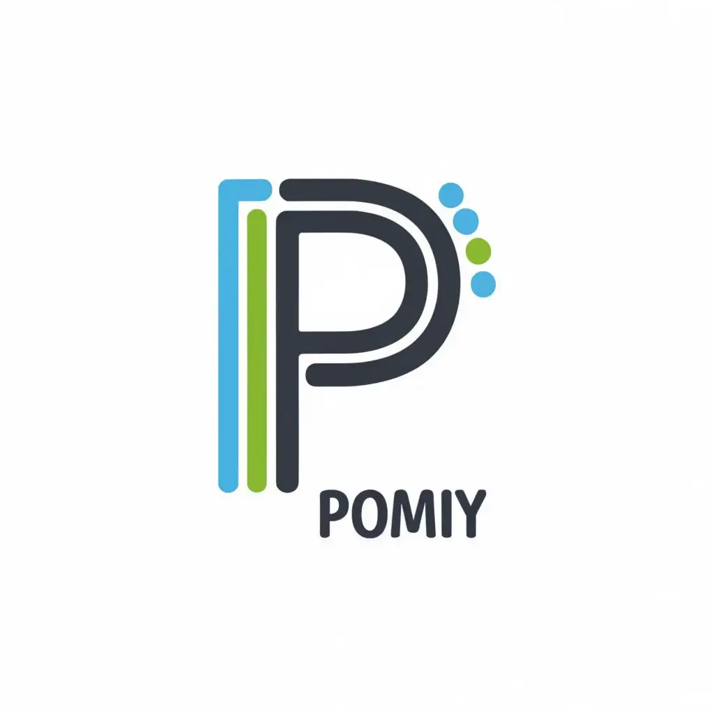 logo, P, with the text "Pomiy", typography, be used in Internet industry