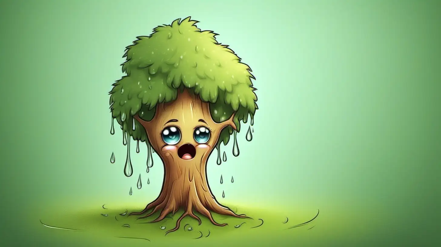 illustrate A crying cute tree