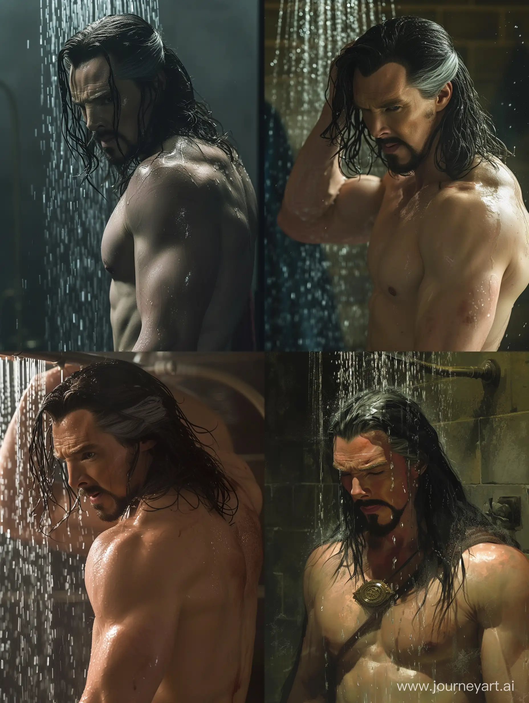 Shirtless-Doctor-Strange-with-Long-Hair-Taking-a-Shower