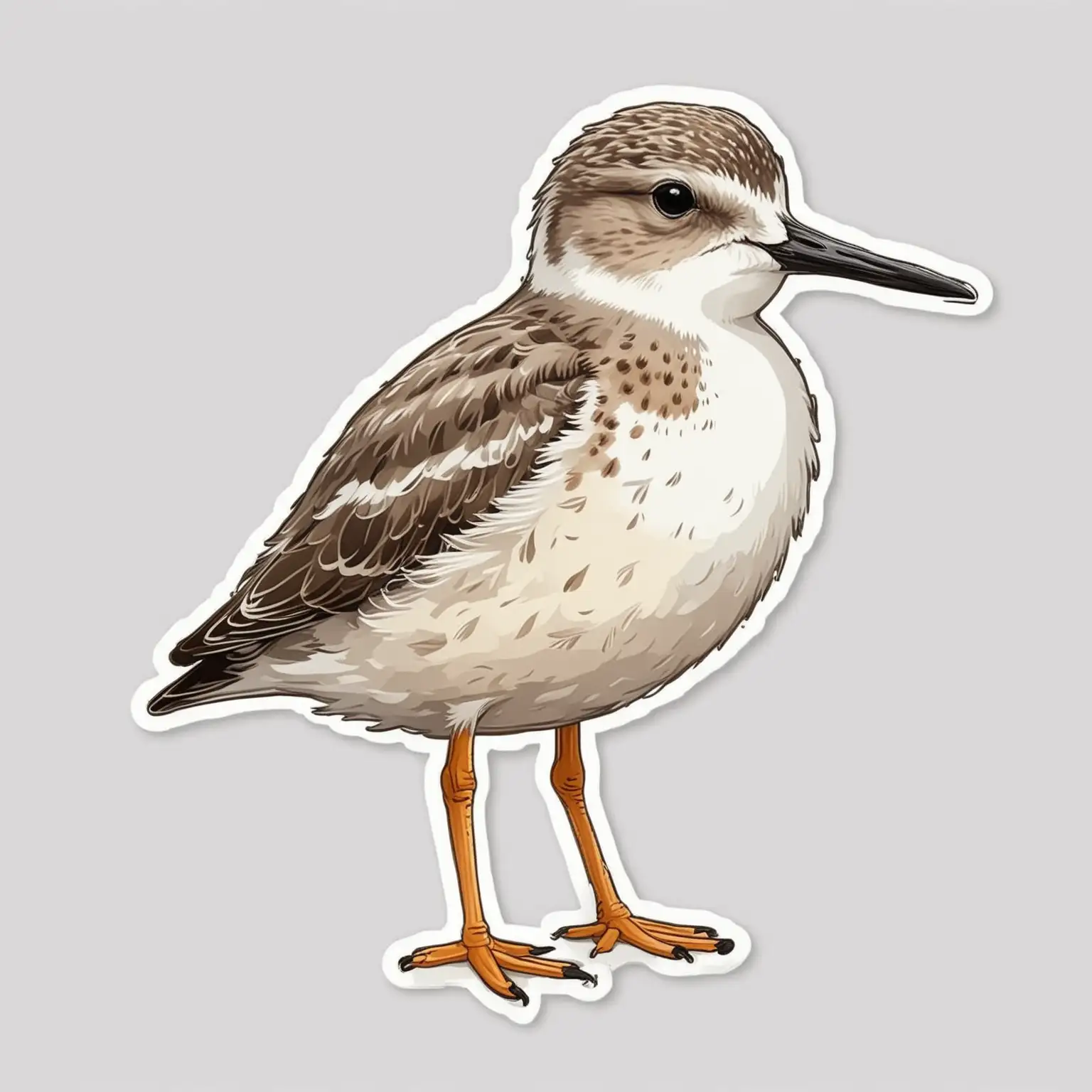 Sticker of a cute Sandpiper bird full body, caricature style, bold lines, Die-cut sticker, vector, white background, isolated on a white background