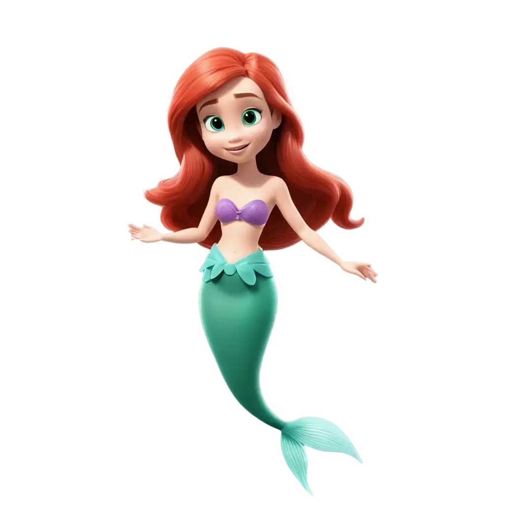 a beautiuful cute little mermaid with big green eyes and red hair in the  style of Walt Disney Animation Studios 3d animation