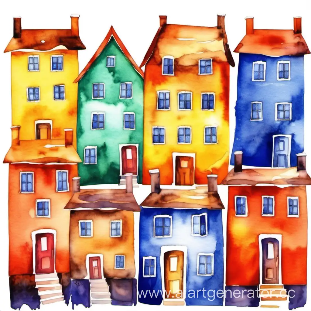 Vibrant-Watercolor-Cityscape-Native-Houses-Reflecting-Emblematic-Hues