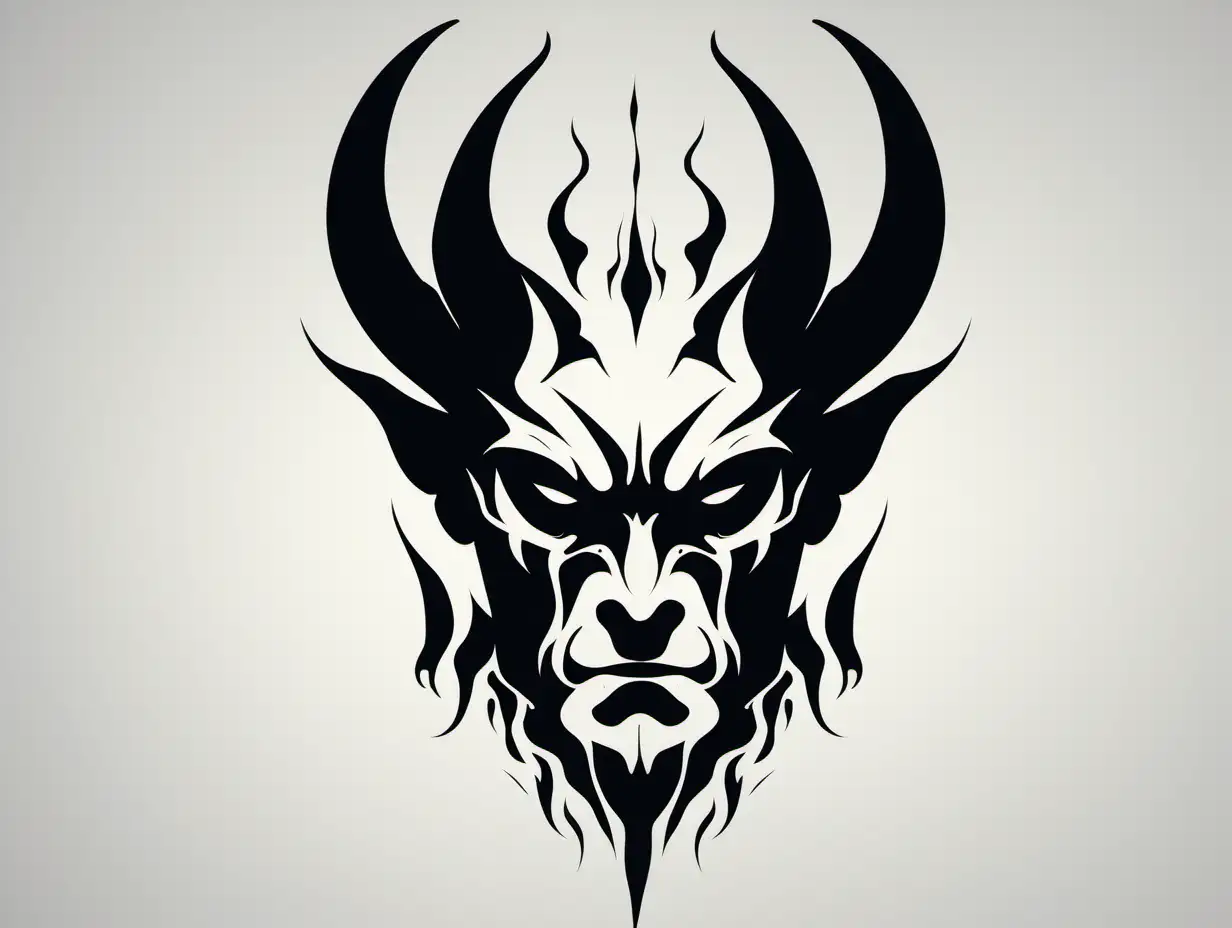 stencil, minimalist, simple, vector art, negative space, black and white, demon 