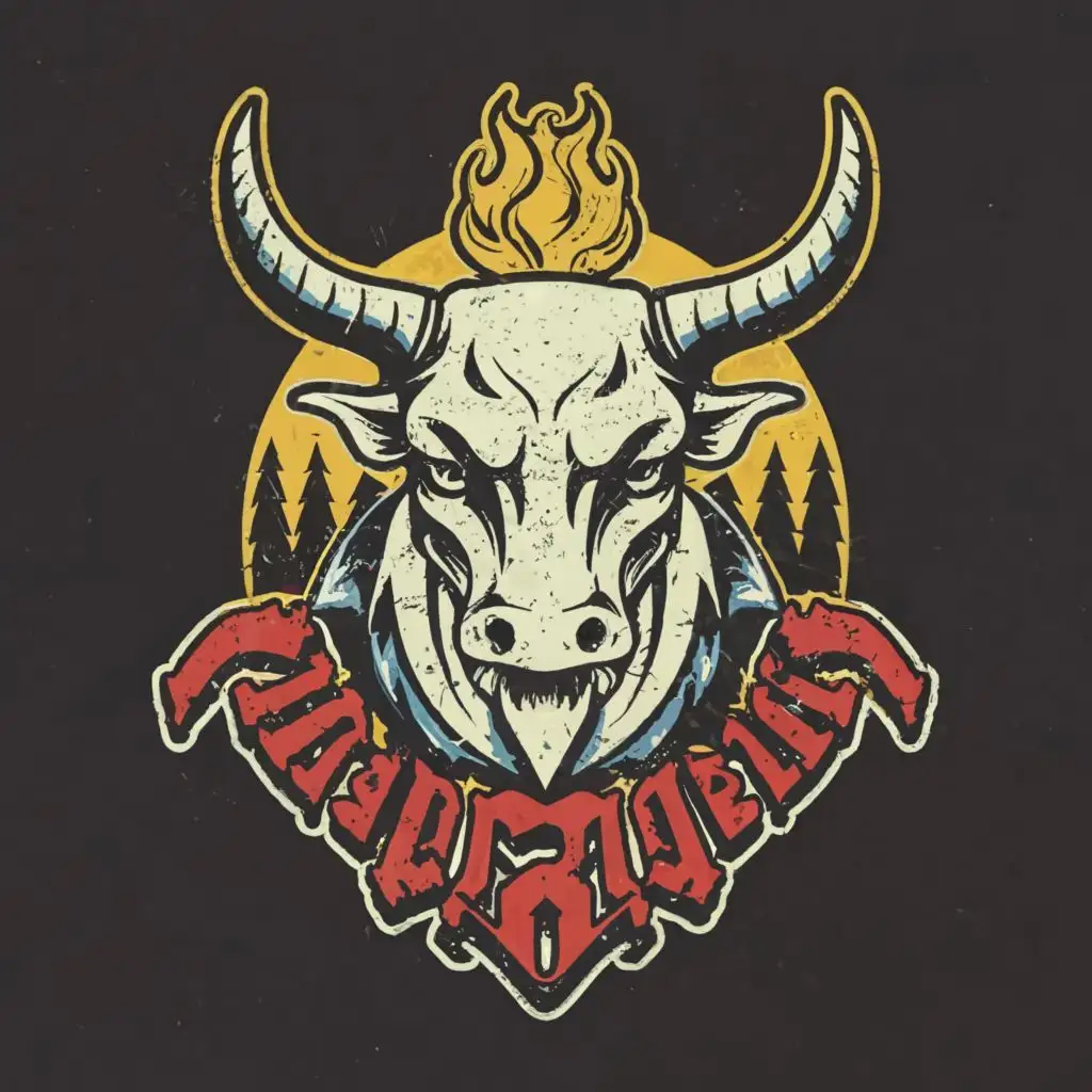 LOGO-Design-For-Vintage-Bull-Rider-Apparel-Retro-Style-Portrait-in-Vibrant-Neon-Colors-and-Gothic-Vibes
