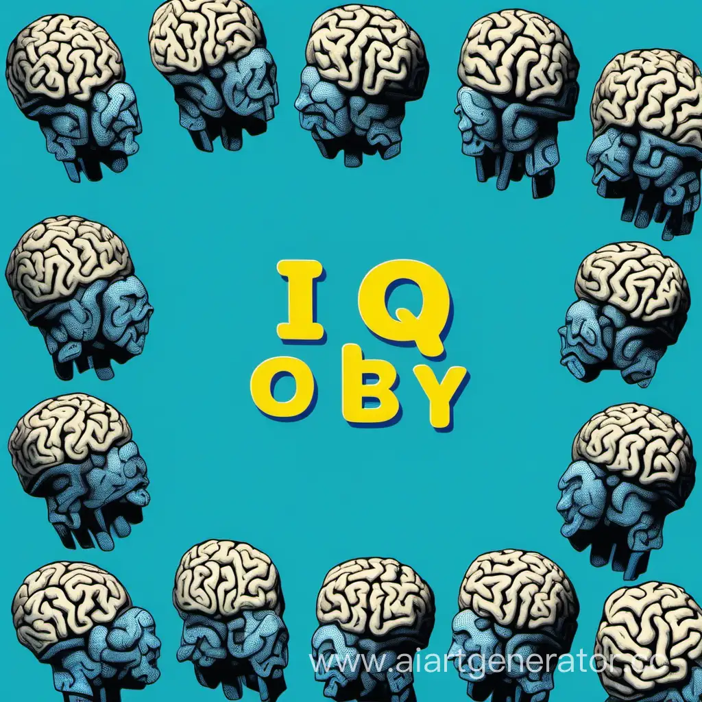 Много мозгов с тексом "Iq obby" На синем фоне