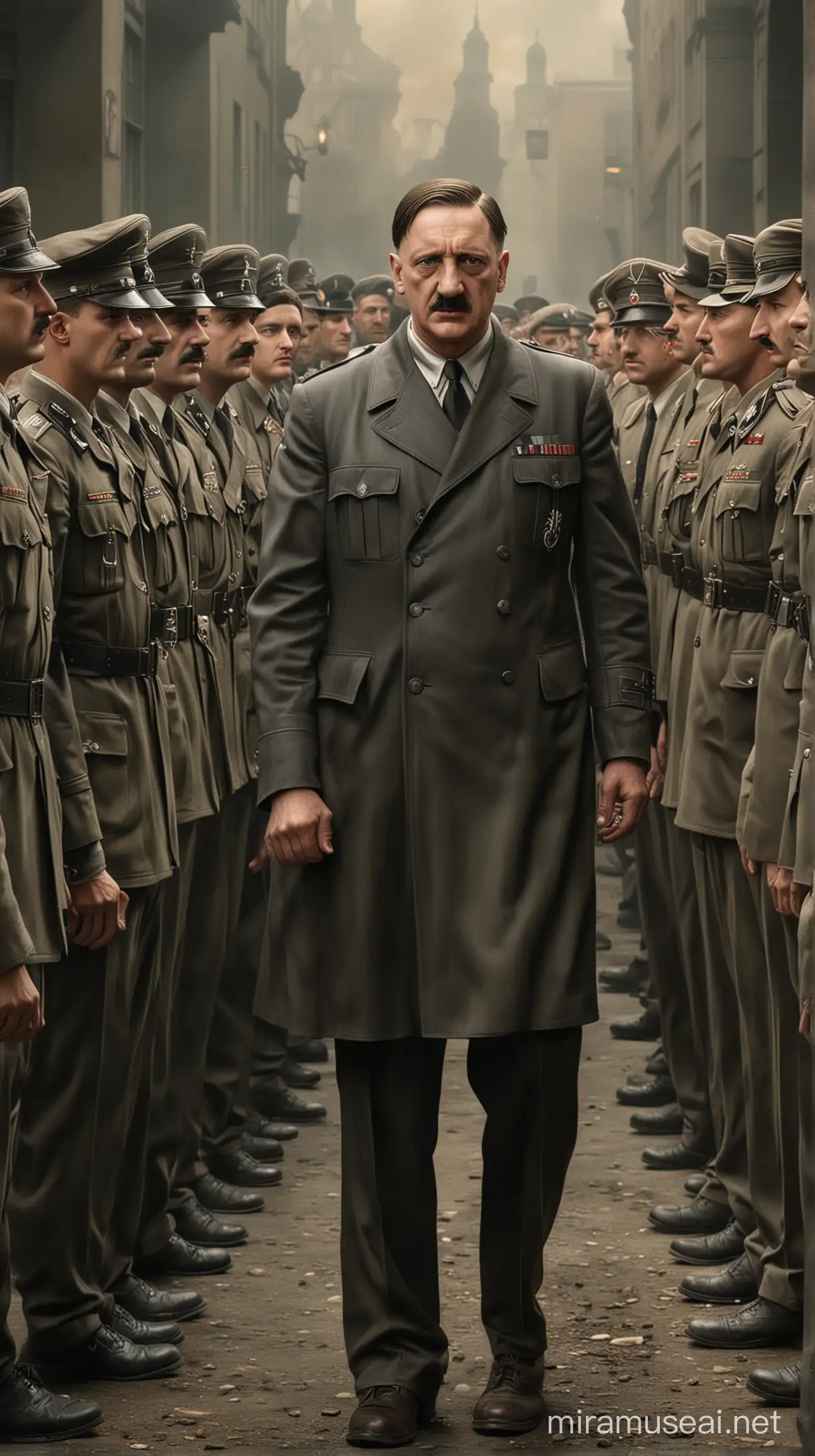 Visual portrayal of Hitler's personal intervention to ensure Dr. Bloch's safety, highlighting their unique relationship amidst the broader anti-Semitic policies of the Nazi regime. hyperrealistic