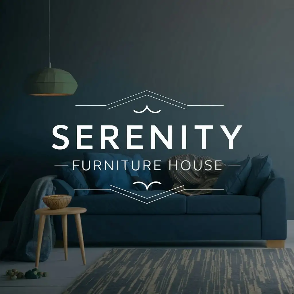 logo, furniture, home decor, sofa, with the text "Serenity Furniture House", typography, be used in Construction industry