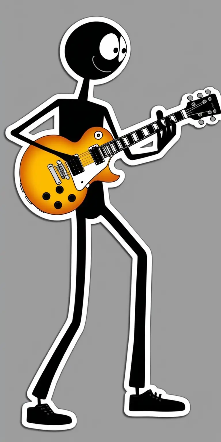 Musical Stickman Jamming on Les Paul Guitar Sticker