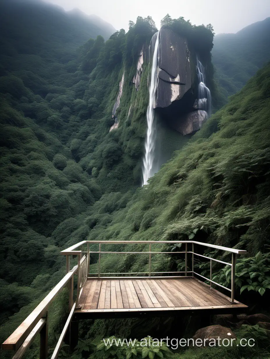 Видовая площадка в горах у водопада