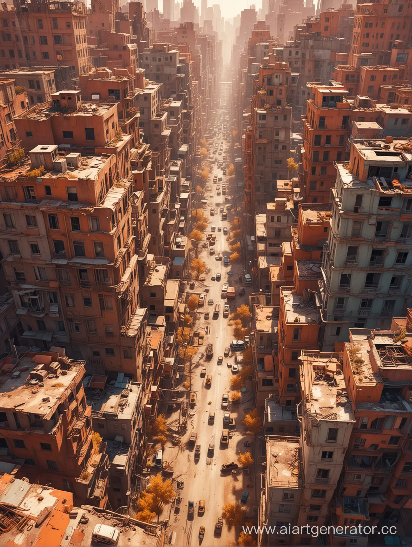 Aerial-View-of-Vibrant-PostApocalyptic-Cityscape