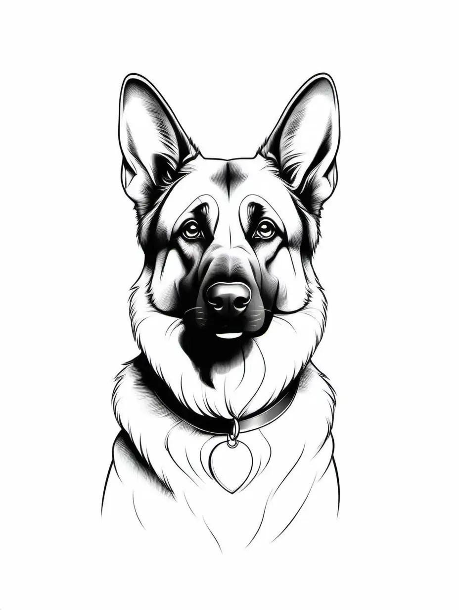 Adorable Minimalist Black and White German Shepherd Drawing for Coloring