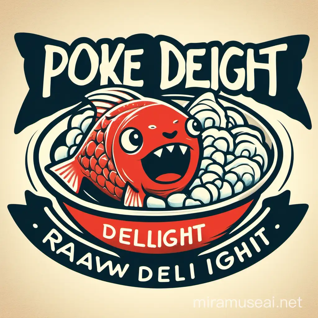 draw a fun logo for a bowl of raw fish dish using nice typography saying "Poke Delight"