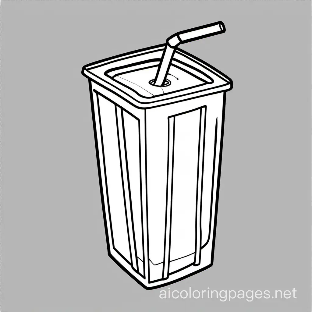 Juice Box, Coloring Page, black and white, line art, white background, Simplicity, Ample White Space. The background of the coloring page is plain white to make it easy for young children to color within the lines. The outlines of all the subjects are easy to distinguish, making it simple for kids to color without too much difficulty