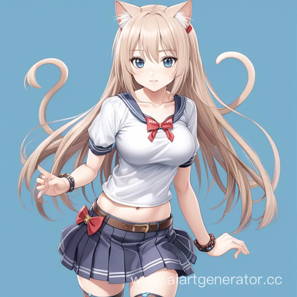 Adorable-Anime-Cat-Girl-with-Stunning-Figure-in-Short-Skirt-and-Top