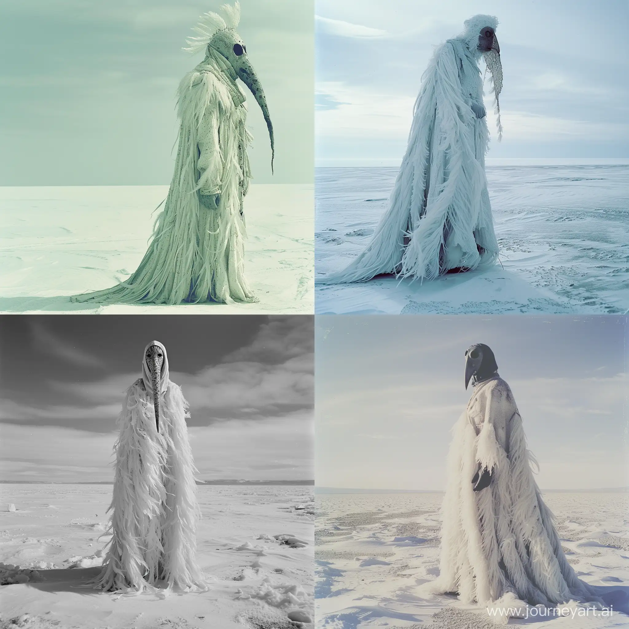 Ethereal-Figure-in-a-Snowy-Wasteland-Mystical-Being-with-Plague-Mask-and-Feathered-Robe