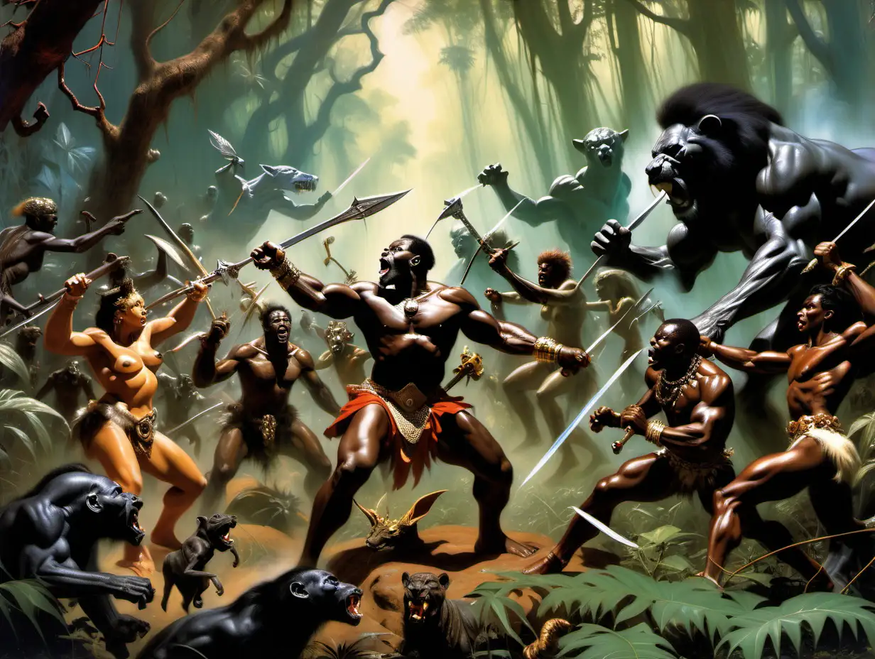Epic Battle African King Confronts White Hunters in Enchanted Jungle