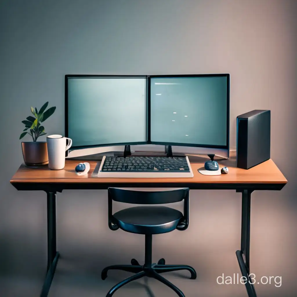 Modern DualMonitor Workspace with Vertical Screen and Coffee Mug ...