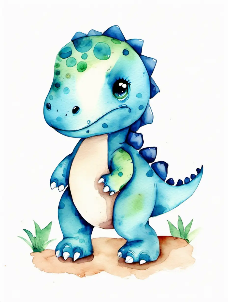 Adorable Blue Dinosaur Illustration in Soft Watercolor