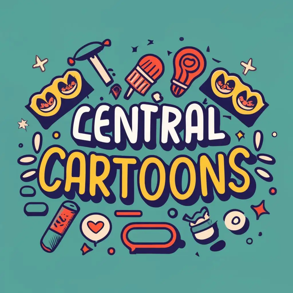 logo, YOUTUBE, with the text "CENTRAL CARTOONS", typography, be used in watermark, background in png