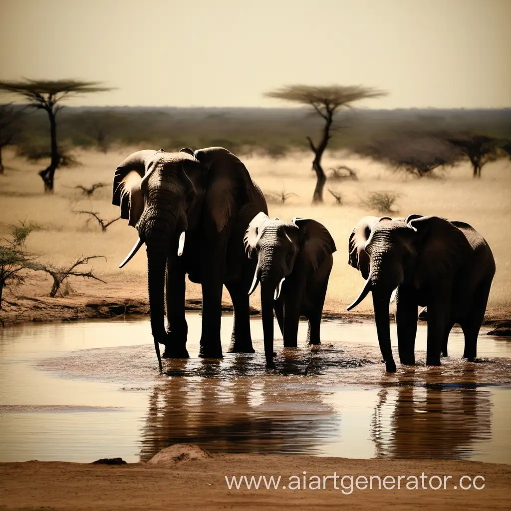 Elephants-Gathering-at-the-Watering-Hole-for-Refreshment-and-Socialization