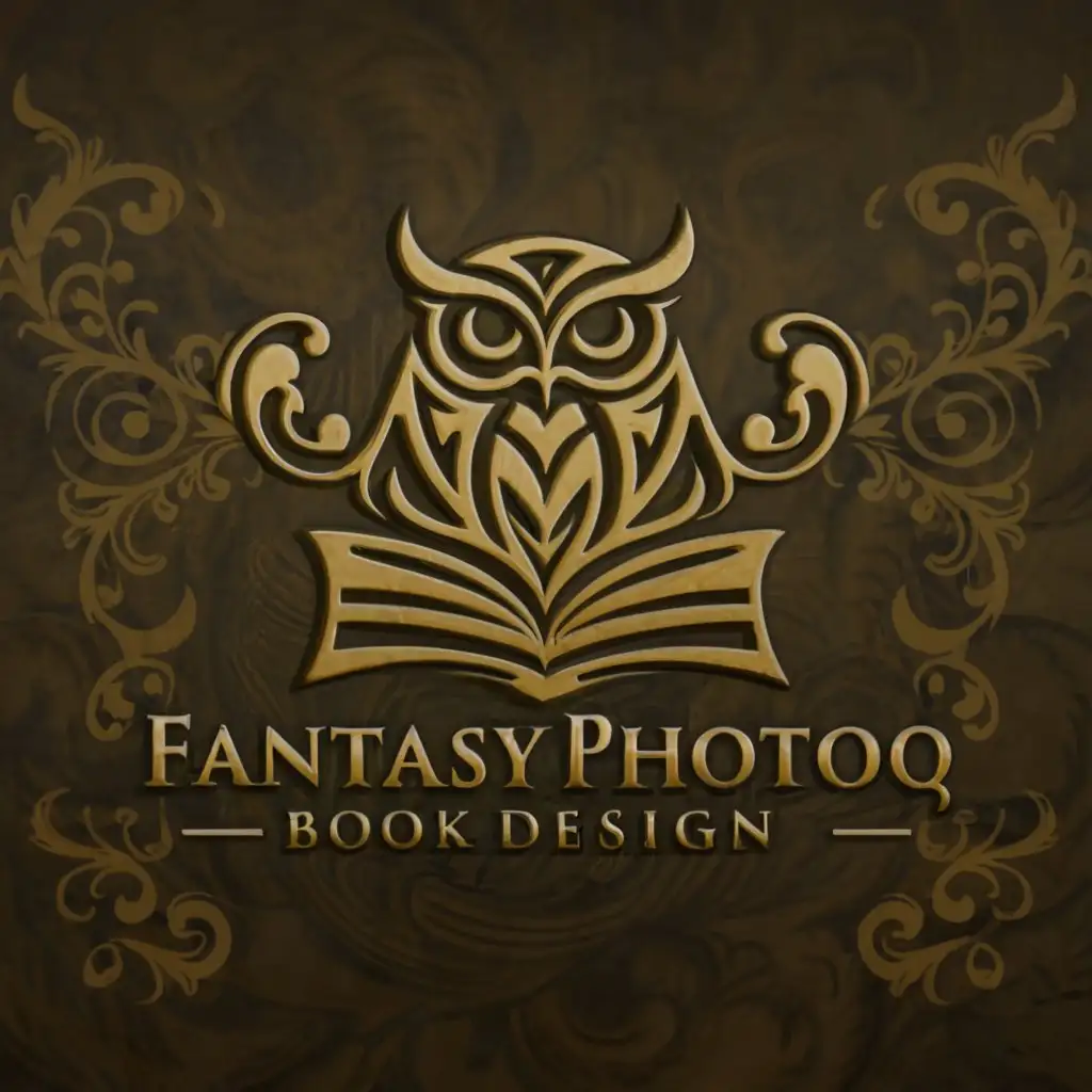 a logo design,with the text 'FantasyPhotoBookDesign', main symbol:Owl, Book,complex,clear background