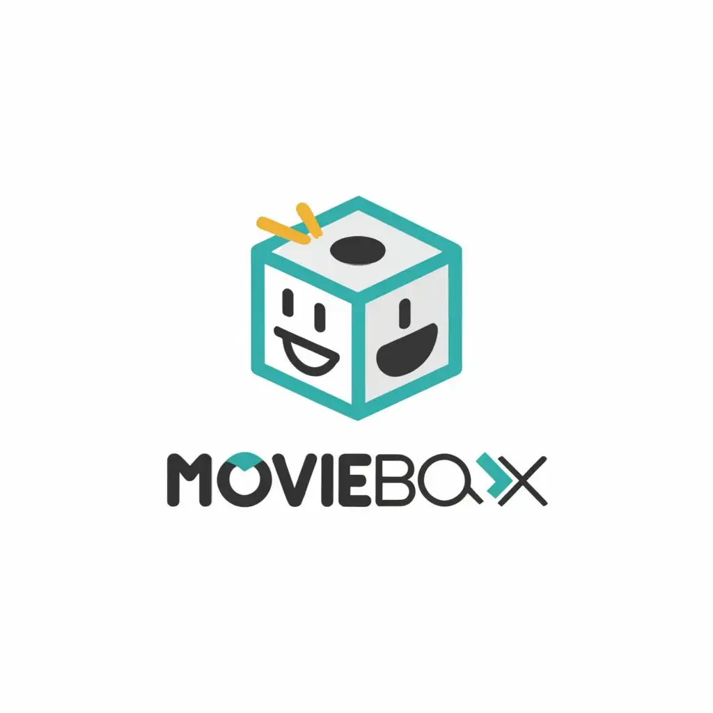 a logo design,with the text "MovieBox", main symbol:box shape, smile in one side and play button in other side, white background, color: 429081,Minimalistic,clear background