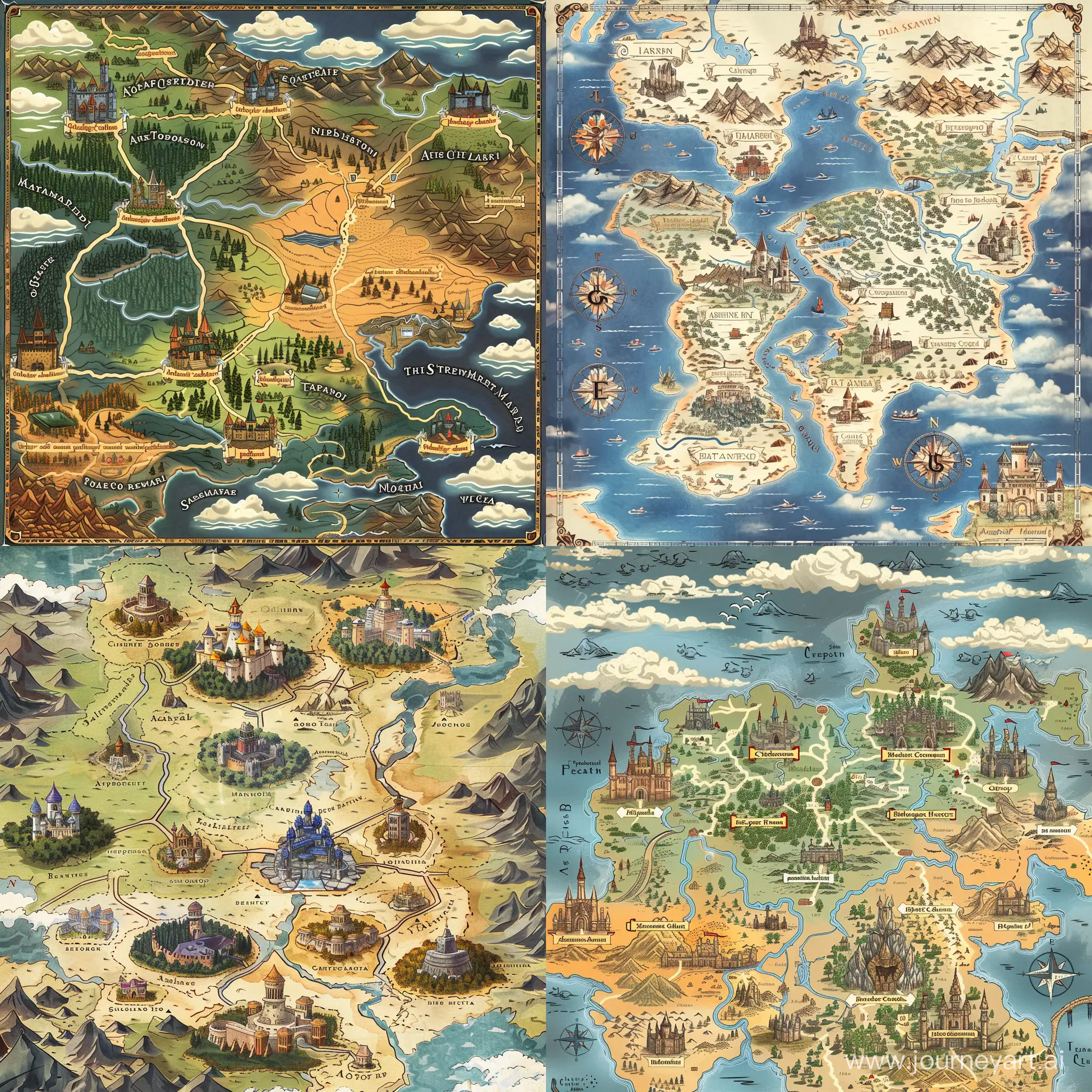 An anime style map with eight big capitals from a fantasy tale.