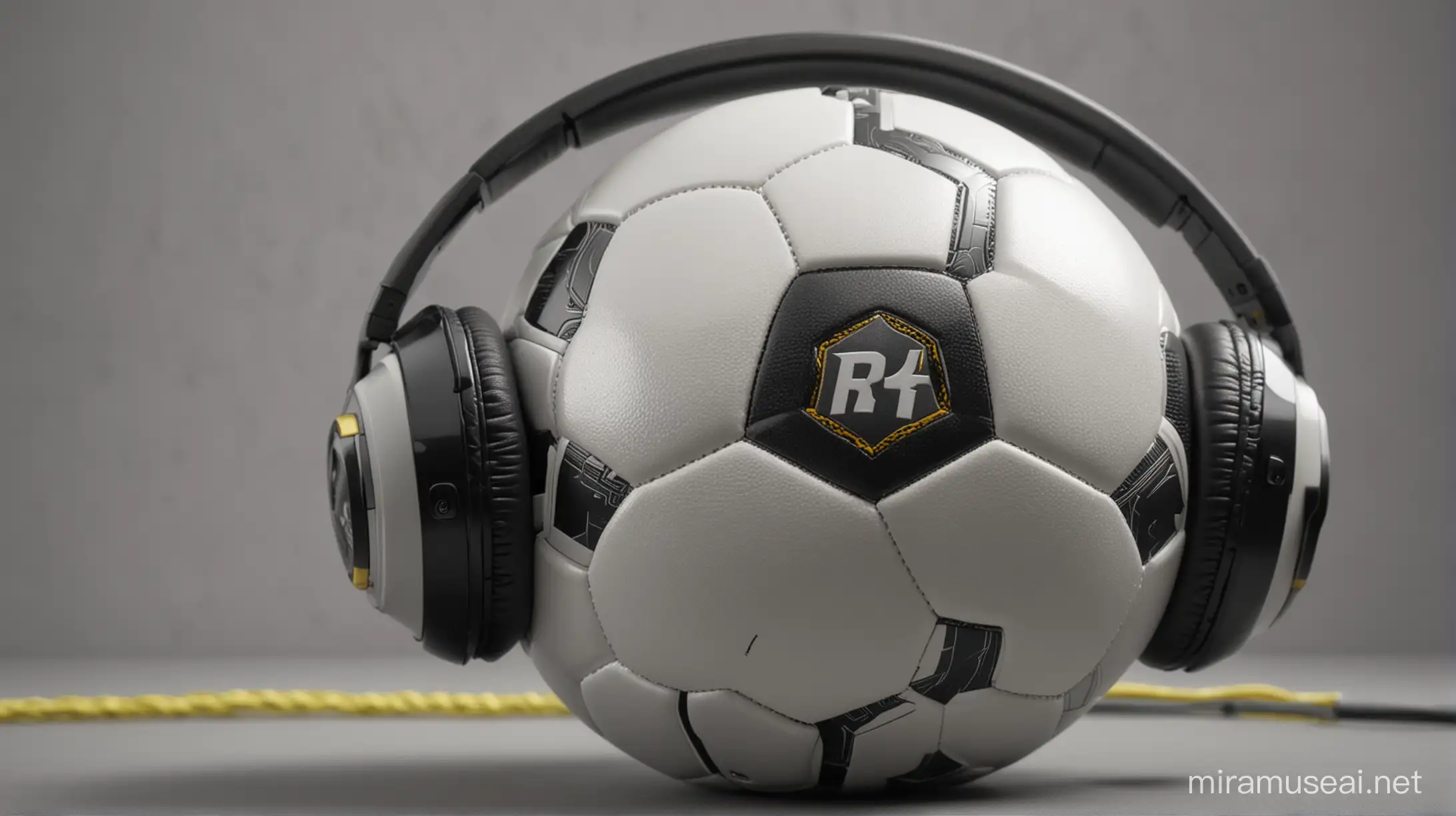 A close up professional photo of one SOCCER BALL wearing  headphones, intricate details, 4k