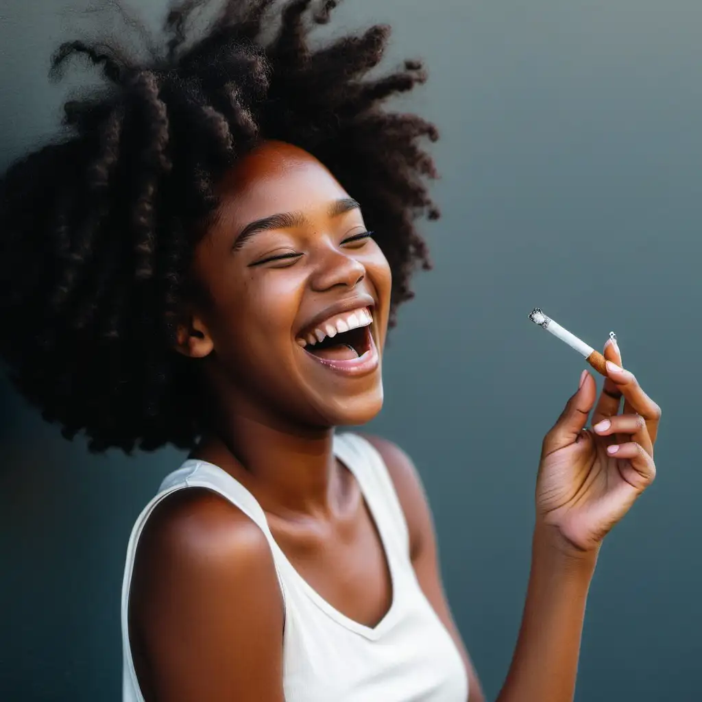Joyful African American Girl Expressing Happiness with a Cigarette