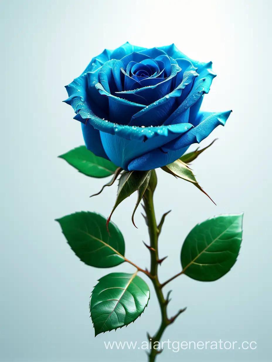 Vibrant-Blue-Rose-in-8K-HD-with-Lush-Green-Leaves-on-Pure-Light-Background