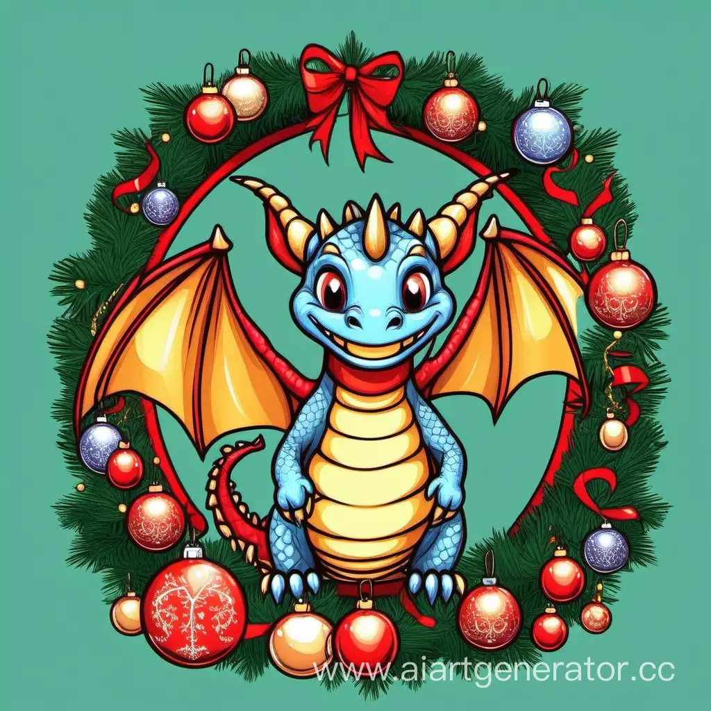 Cheerful-Dragon-Embraces-Festive-Ornaments-in-Delicate-Frame